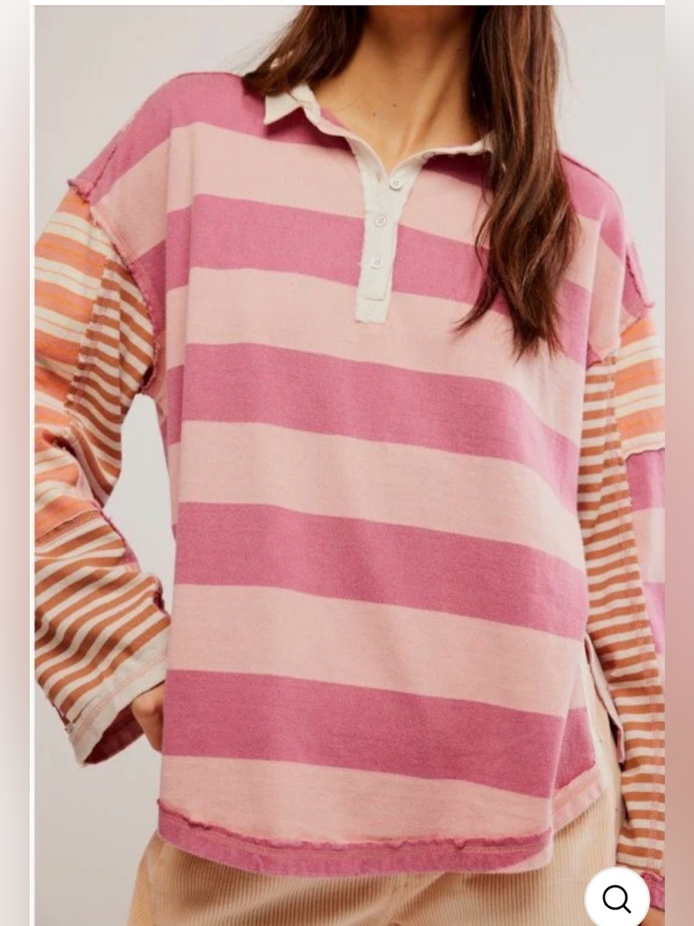 FREE PEOPLE WE THE FREE Oversized Striped Shabby Chic Cotton Rugby Shirt M - Picture 6 of 9